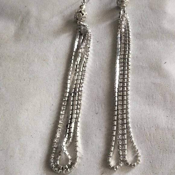 Rhinestone Ball Drop 4 Strand - 5" Earrings - Picture 2 of 3